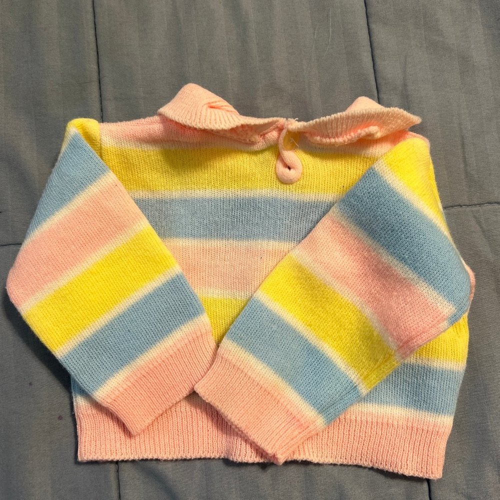 Confetti Knits 0 - 6 months Sweater Made in Japan Pink,Yellow,Blue,White Striped